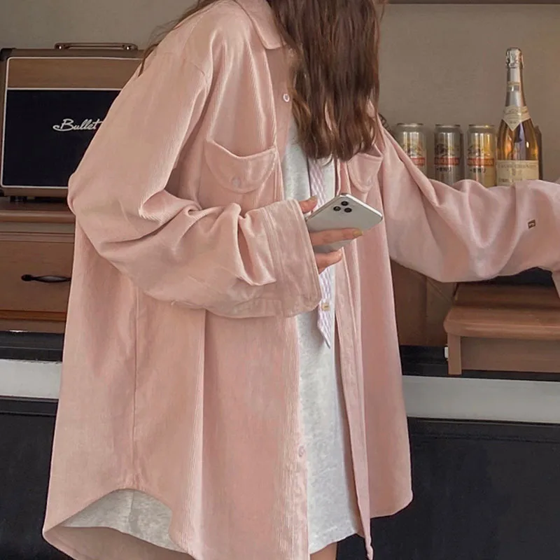 

Женская Вельветовая куртка хорошего качества, весна-зима 2022, новая стильная рубашка, женское повседневное пальто, китайская одежда бежевого и розового цвета