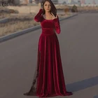 Женское вечернее платье в мусульманском стиле, Бордовое платье с длинным рукавом, ТРАПЕЦИЕВИДНОЕ кружевное платье в стиле Дубаи, юбка ниже колена, 2021