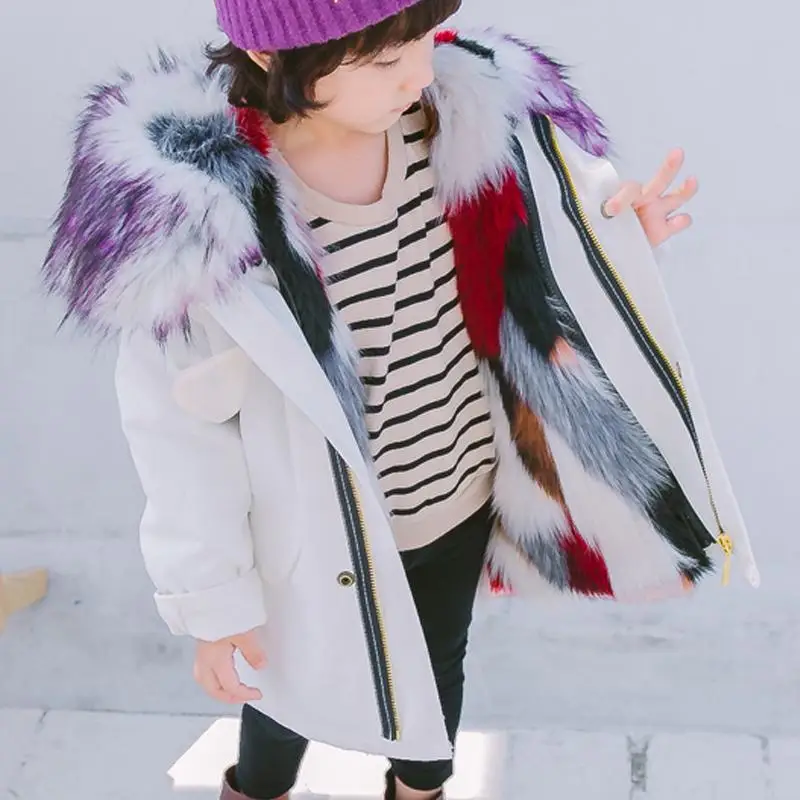 2020 Winter New Children Girls Faux Fox Fur Parkas Kids Girls Detachable Liner Jacket Child Thicken Warm Hooded Outerwear K33 enlarge