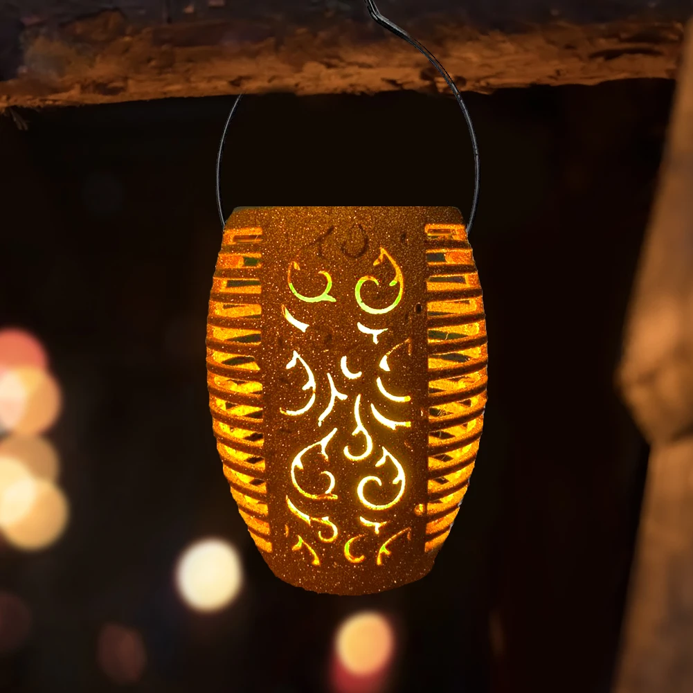 

2.5V 1x600mah LED Solar Powered Lamp Retro Lantern Flicker Flame Light Waterproof Outdoor Hanging Light Home Garden Decoration
