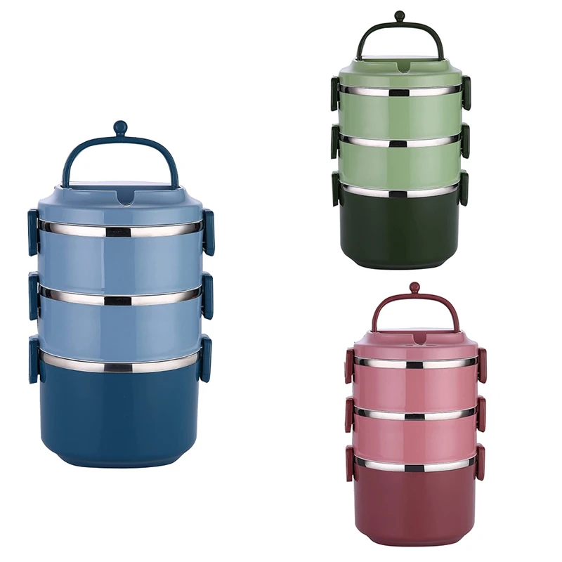 

Bento Lunch Box for Adults Kids ,Leakproof 3 Tier Stainless Steel Stackable Thermal Compartment Lunch Container