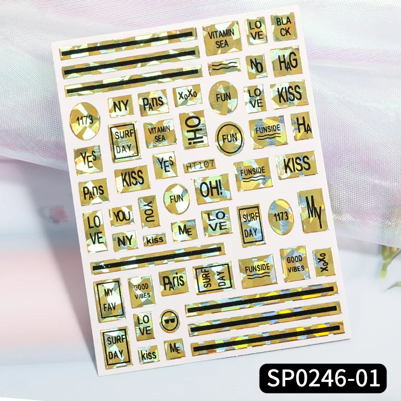 

1 Piece of Nail Art Retro Bronzing Laser English Letter Sticker DIY Super Flash Adhesive Nail Art Decoration Slider Accessories
