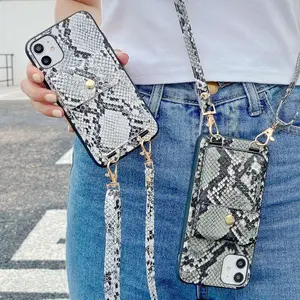 luxury crocodile pattern card slot lanyard crossbody wallet phone case for iphone 12 11 pro xs max xr x 7 8 plus leather cover free global shipping
