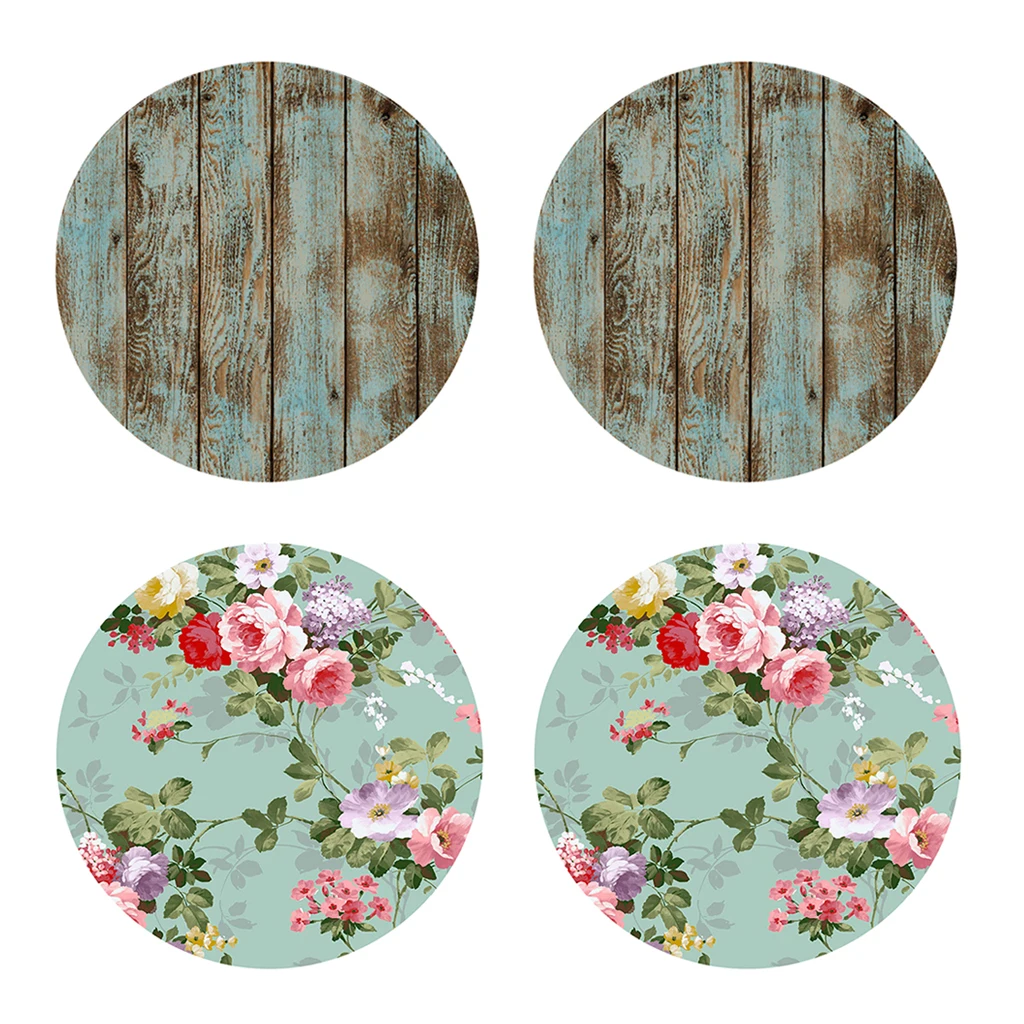 2Pcs Table Cover Round Tablecloth Floral&ampShabby Wood Pattern Reusable Polyester Home Kitchen Decoration | Дом и сад
