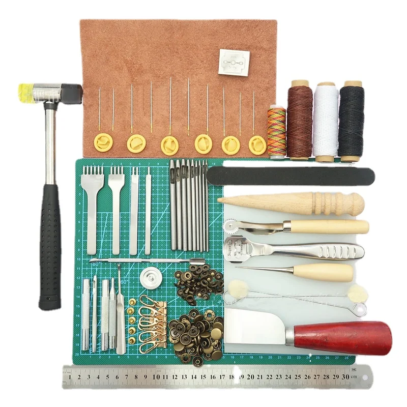 

Набор инструментов для резьбы по коже, нож для пробивания отверстий, нож для резки, ручная игла для швов, газовые глаза, заусеневывание, обра...