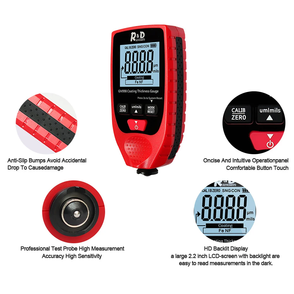 

Portable Handheld Thickness Gauge Meter LCD Display Industrial Battery Powered Home High Precision Multifunction Car Paint