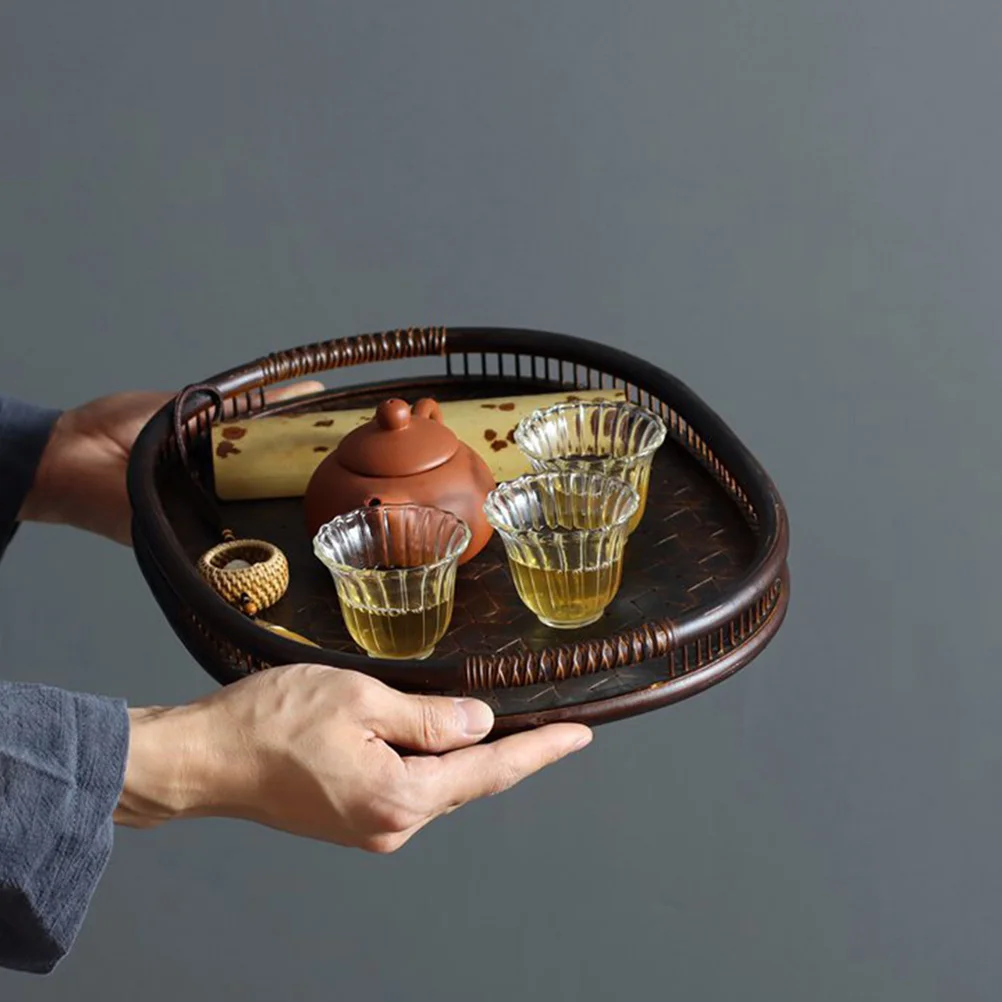

Tea Set Tray Creative Japanese Style Tray Home Serving Tray Simple Fruit Tray Lacquer Oval Bamboo Tea Set Storage Plate