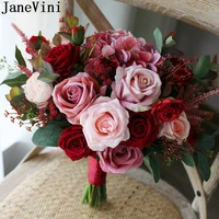 janevini classical dark red pink flowers wedding bouquet for bride bouquet de fleurs artificielles bridal hand brooch bouquets