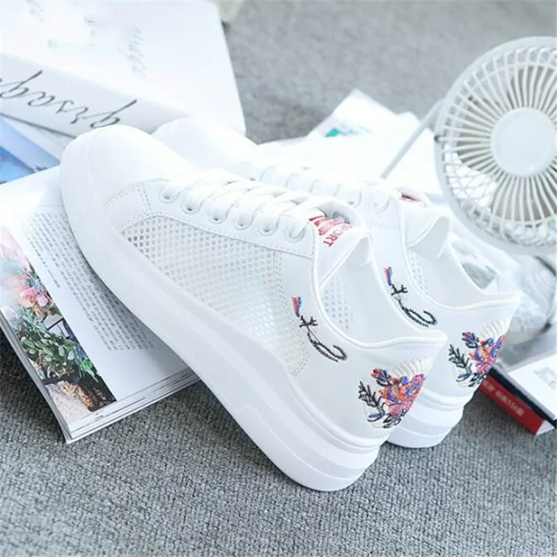 

new wedge fashion white shoes female platform ladies casual shoes comfortable breathable mesh sneakers Mhysa 2019 spring