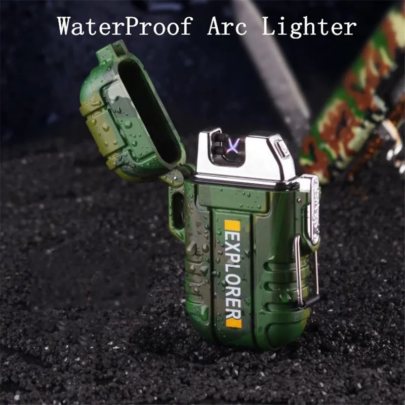 Двойная дуга водонепроницаемая ветрозащитная зажигалка для кемпинга плазменная