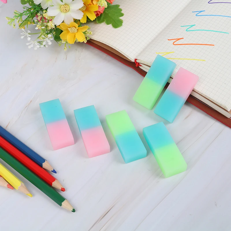 

6Pcs Cute Jelly Colored Pencil Rubber Eraser Professional Soft Durable Flexible Cube Office Erasers For School Student Kids