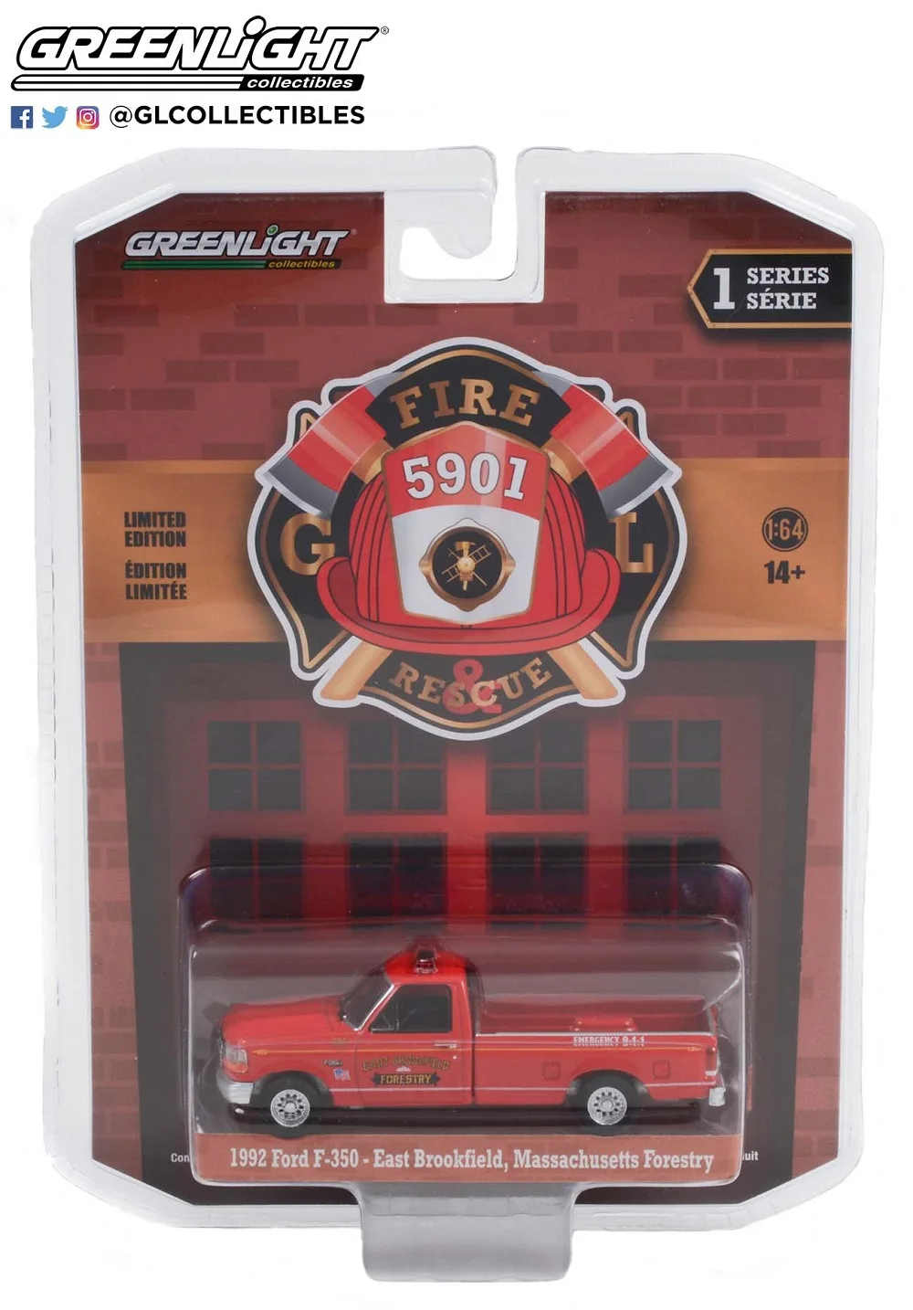 

1/64 GREENLIGHT 1992 Ford F-350 Raptor Pickup Massachusetts Forestry Collector die-cast alloy trolley model