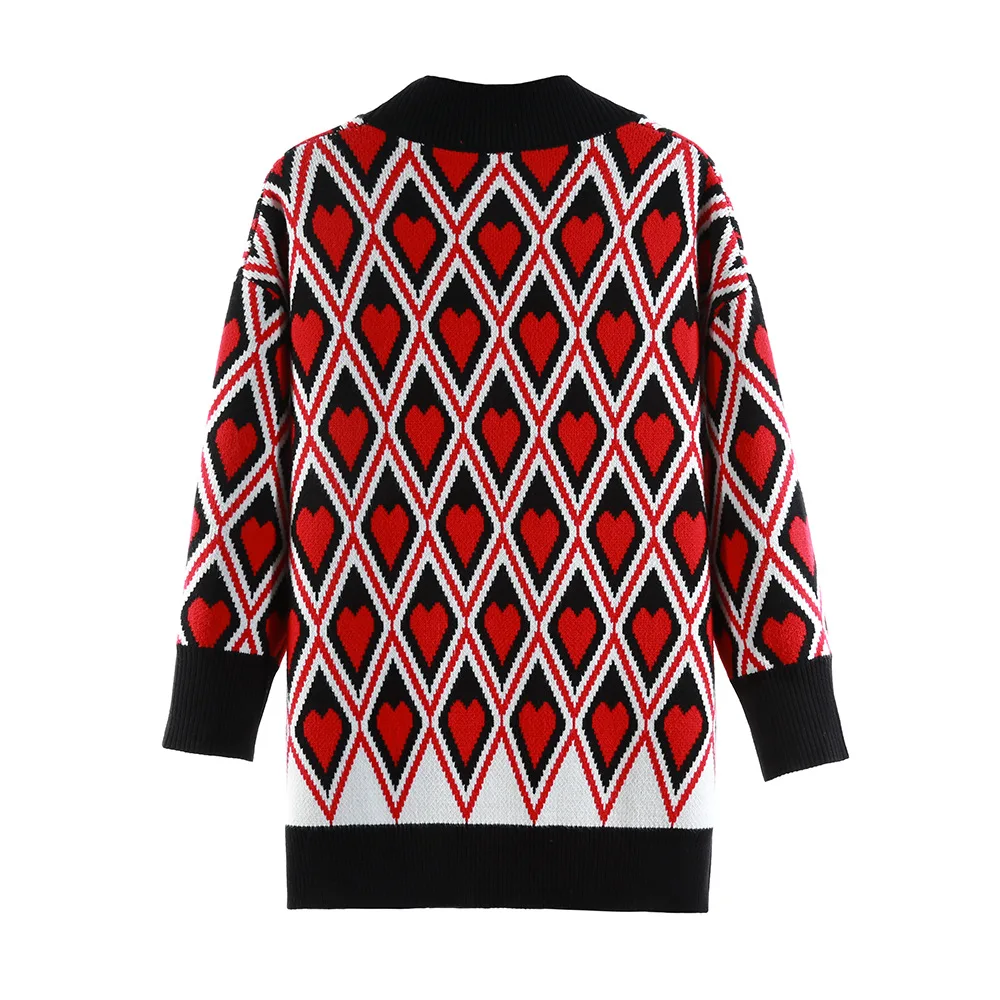 

Women Knitted Fashion Loose Sweater Spring Autumn V-Neck Long Sleeve Single Breasted Argyle Harajuku Female Cardigan