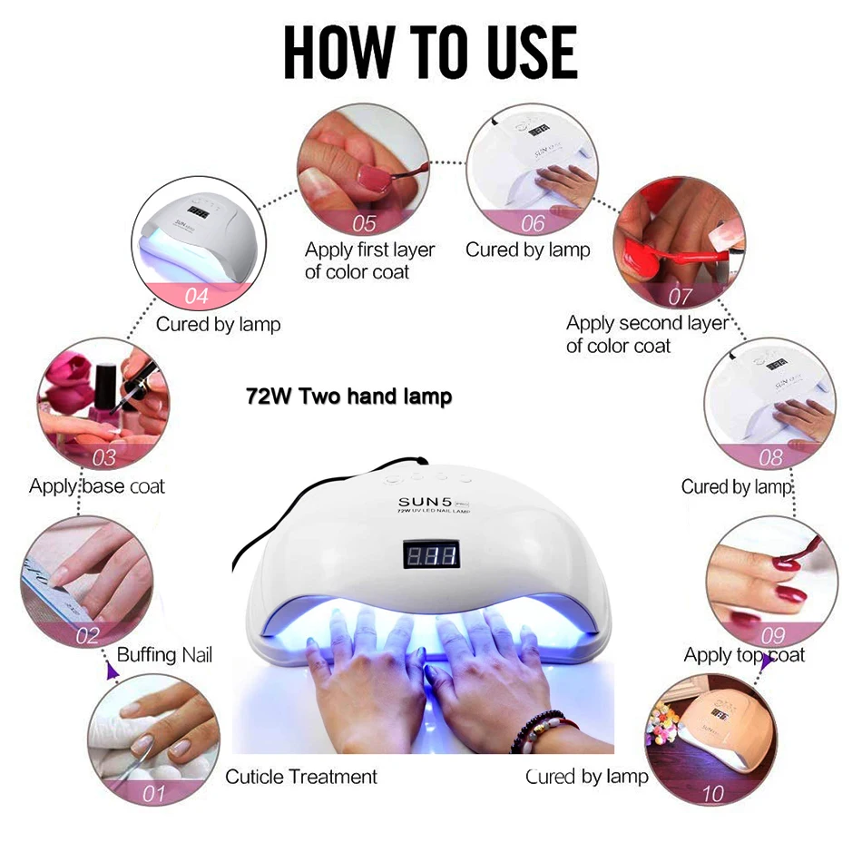 УФ лампа SUN5 Pro 72 Вт светодиодный профессиональный маникюрный прибор для сушки
