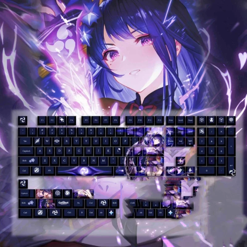 

Игровая механическая клавиатура для косплея Genshin Impact Baal Raiden Shogun, колпачки клавиш для 87/104/108 клавиш, модная клавиатура в подарок на Рождество