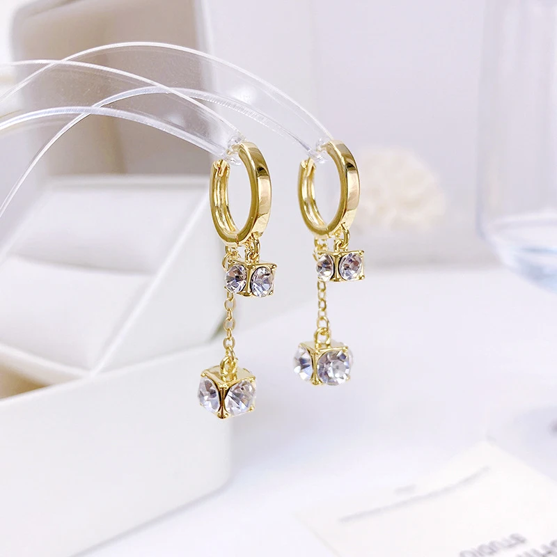 

YDL Ins Geometry Three-Dimensional Earrings Square 14k Geal Gold Zircon Earrings Personalized Elegant Luxury Jewelry Pendant