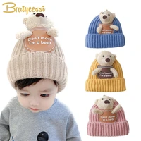 cute baby winter hat for boys beanie bear knitted kids hats caps infant bonnet baby boy girl cap for children accessories 3 24m