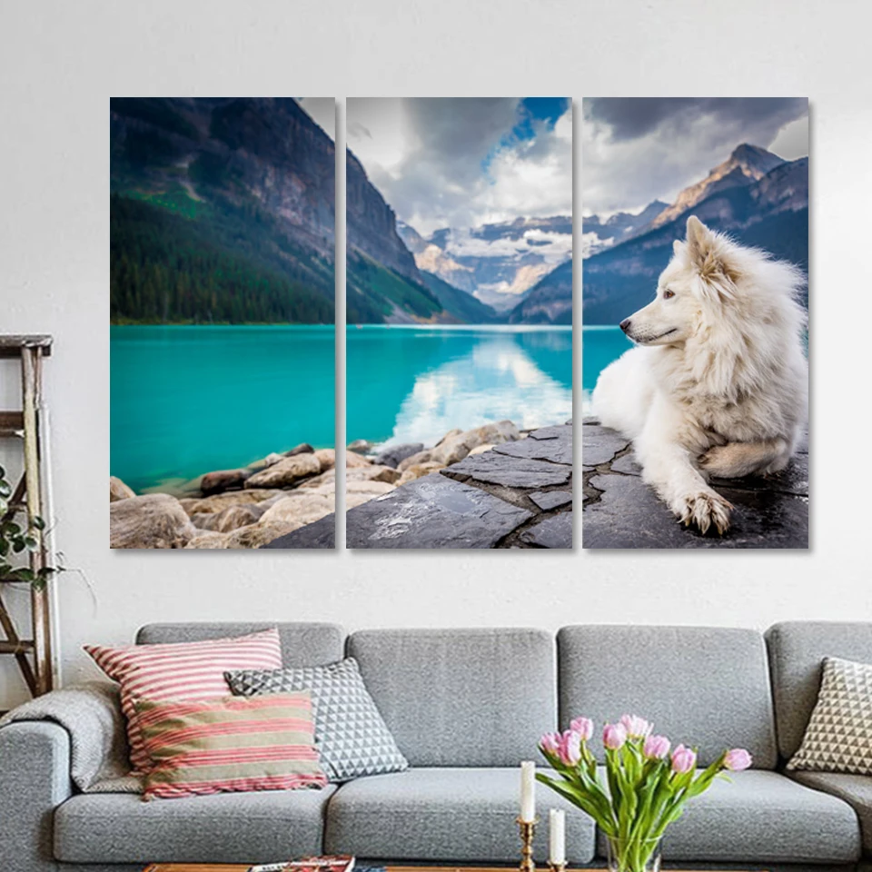 

Snow Wolf Mountain Lake Landscape 3p KIT Canvas Painting Modern Home Decoration Living Room Bedroom Wall Decor Picture