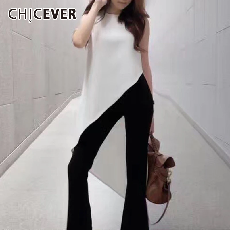 CHICEVER Корейская шифоновая рубашка для женщин без рукавов Асимметричный большой