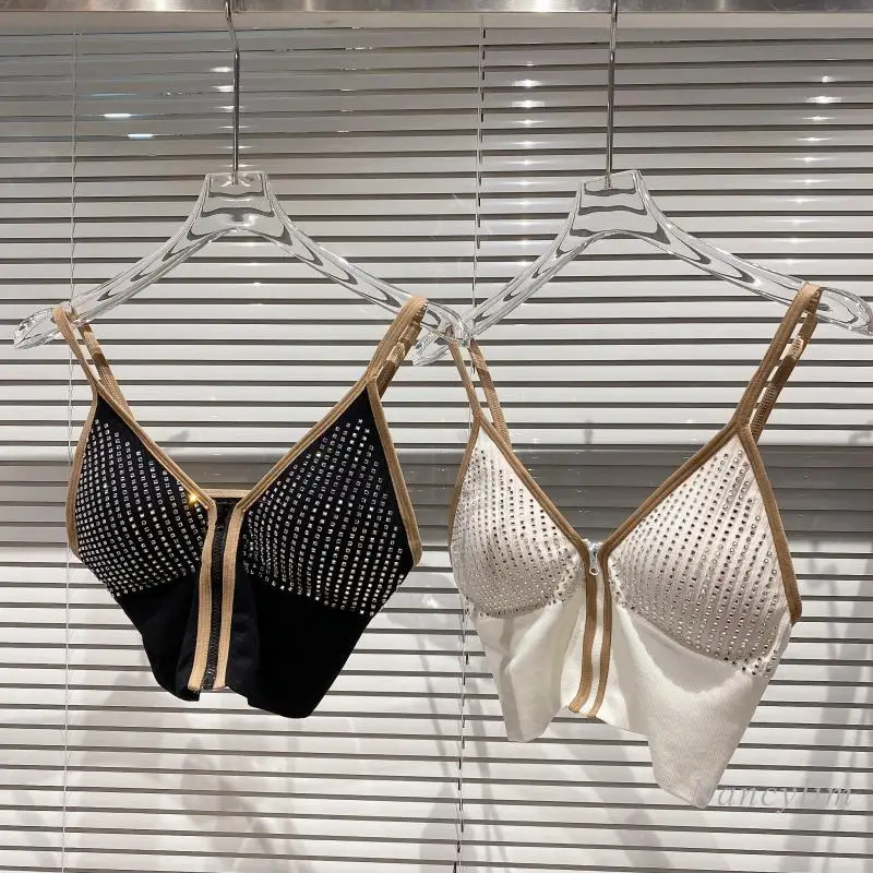 

Новинка, блестящие стразы, сексуальный дизайн на молнии, Женская майка на бретельках, летний топ 2021 года, Nancylim