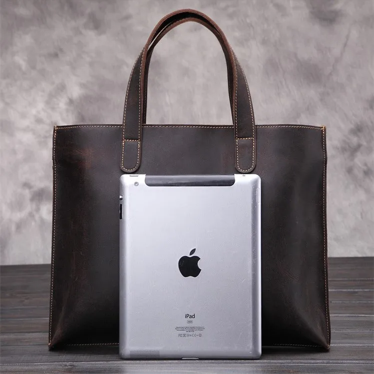 

Crazy Horse Leather Vintage Men Bag Korean Style Men Handbag Genuine Leather 14" Business Briefcase