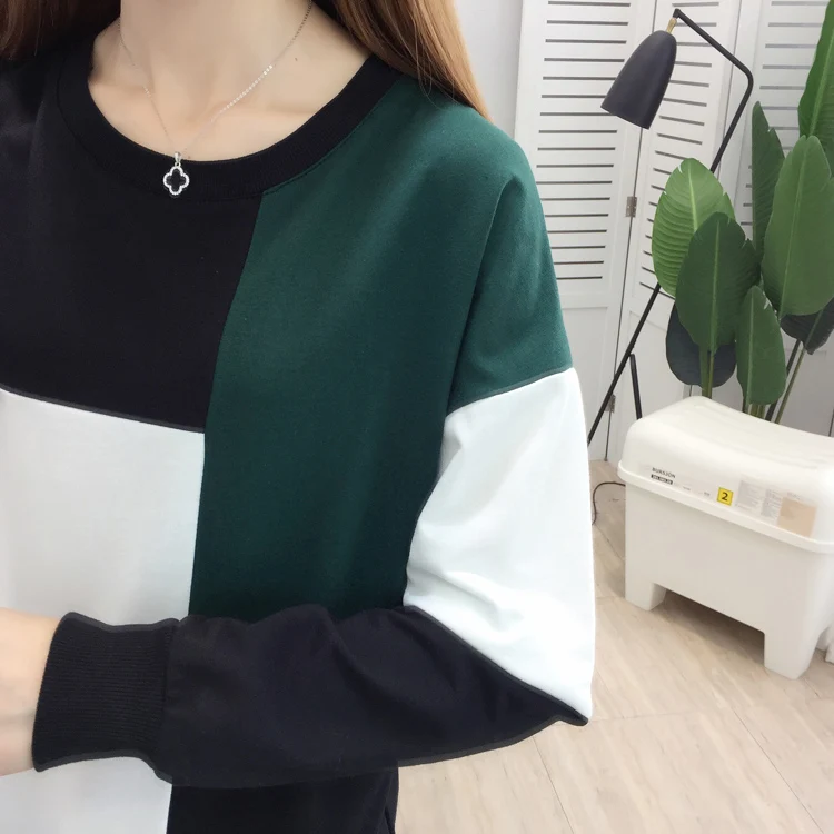 Футболка femme, большие размеры, женская футболка, Осень-зима, Лоскутная, с круглым вырезом, camisetas verano mujer, футболка с длинным рукавом, винтажная