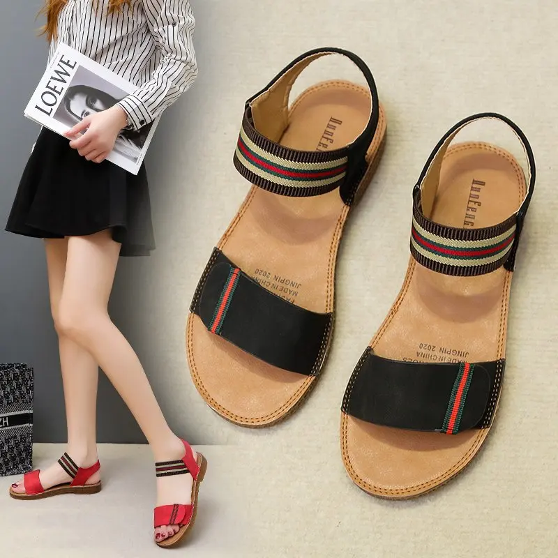 

Сандалии женские универсальные с круглым носком, босоножки на плоской подошве, удобная обувь с эластичным ремешком, лето, 2021