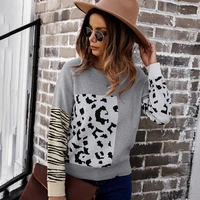 stitching leopard sweater 2021 thick warm top