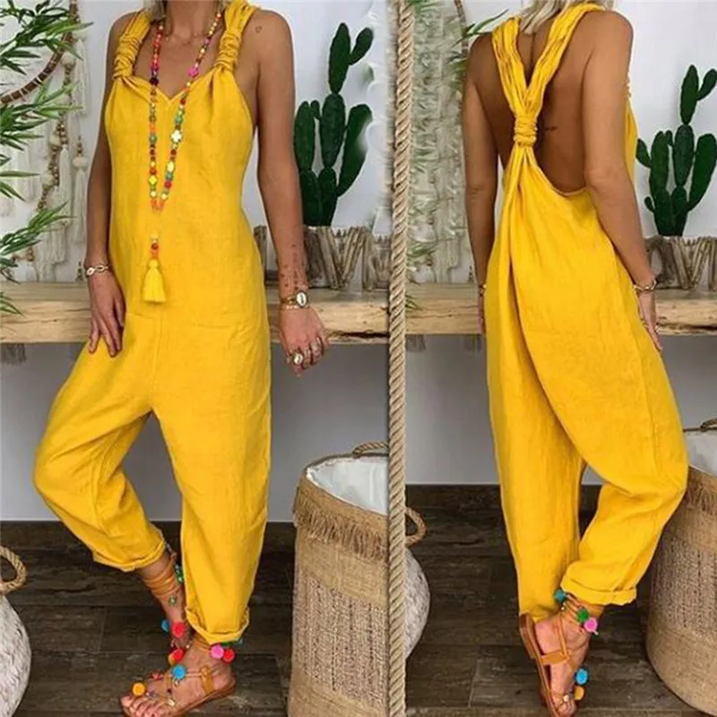 

Fashion New Women Casual Strap Dungarees Overalls Jumpsuit Ladies Girls Trousers Pants Long Loose Solid Playsuit 2021