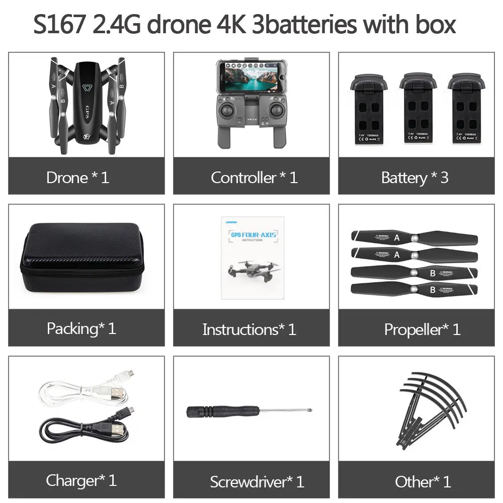 2.4G 3B With Bag CSJ S167 gps 5G wifi FPV Радиоуправляемый Дрон с камерой 4K Дрон с gps точка полета жеста фотографии видео авто возврат дома RC Квадрокоптер - Цвет: 2.4G 3B With Bag