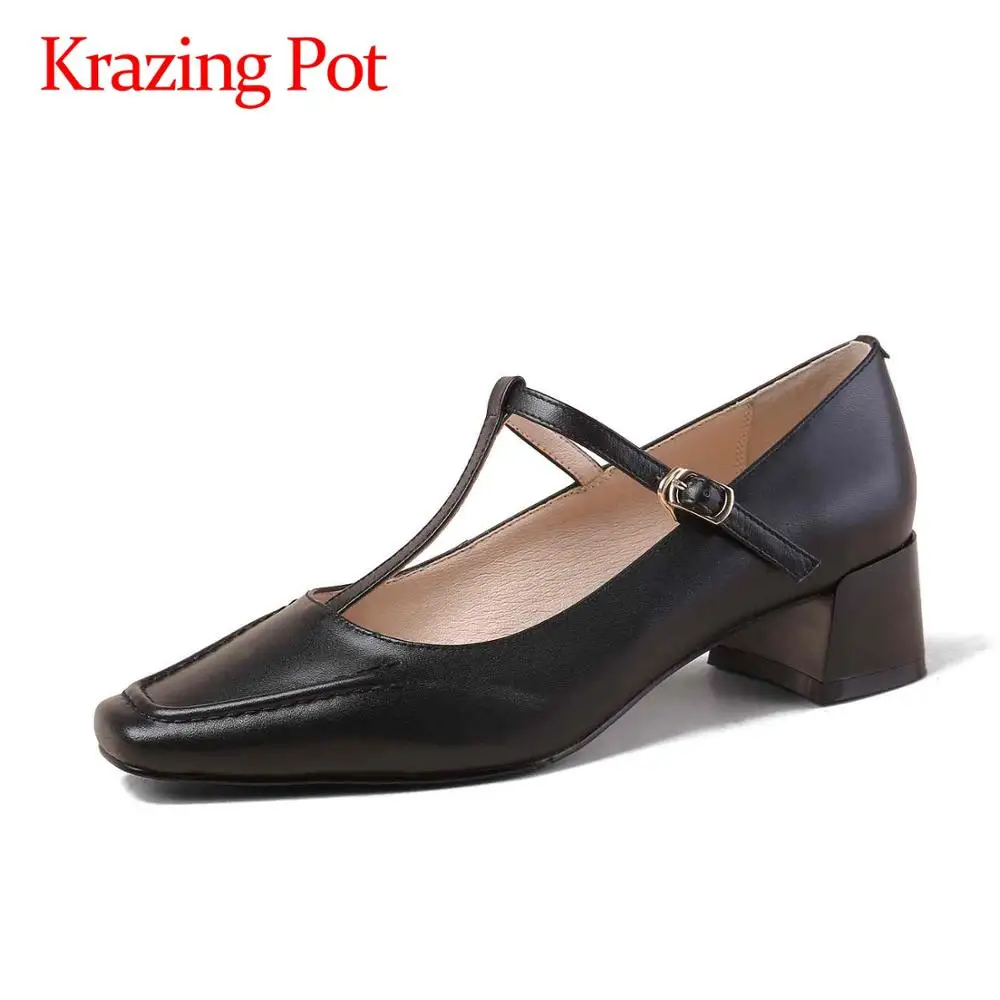 Женские туфли лодочки из натуральной кожи на среднем квадратном каблуке|Женские