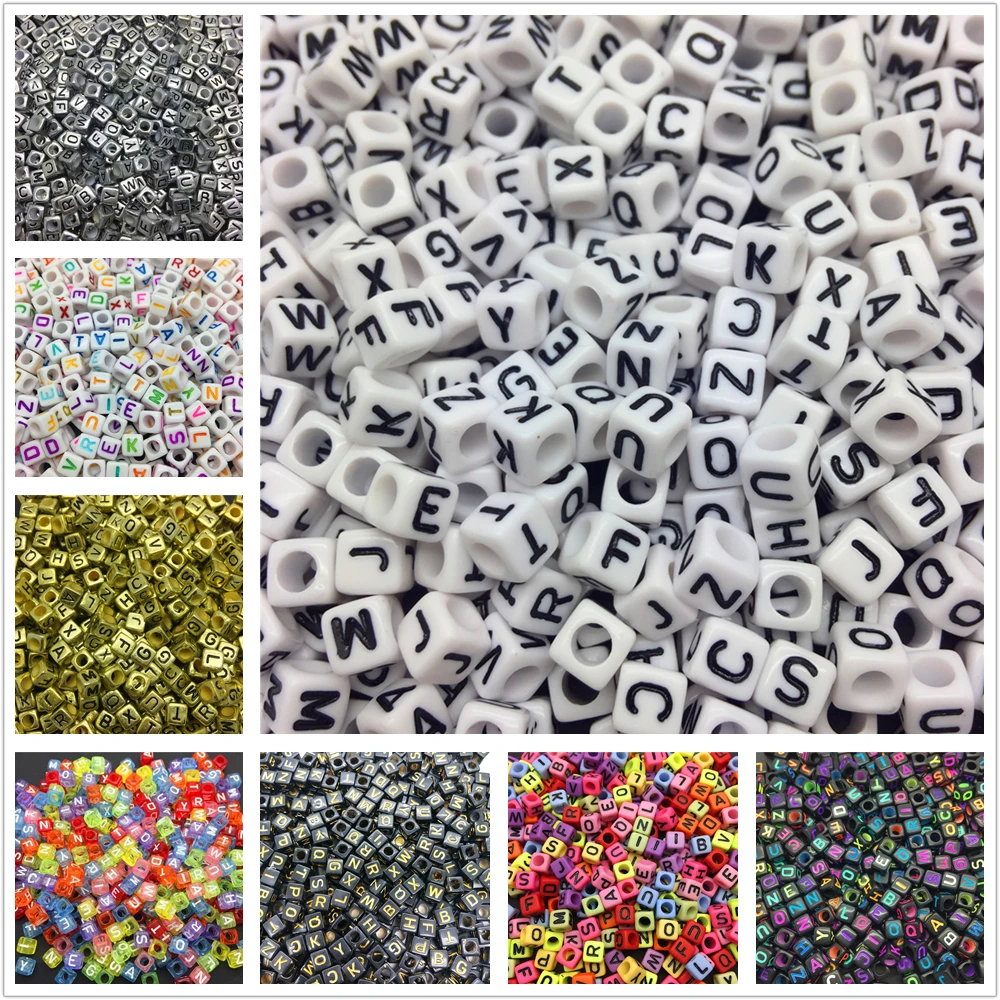 

100PCS DIY 6X6mm Mixed Alphabet/Letter Acrylic Cube Beads Charms Bracelet Necklace For Jewelry Making Accessories