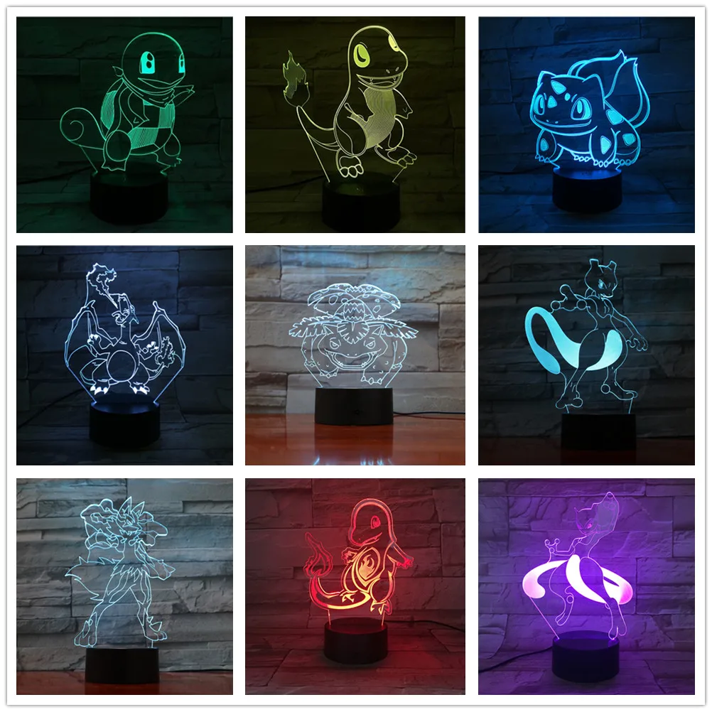 3d фигурка из аниме Покемон чармандер Сквиртл Mewtwo Bulbasaur светодиодный светодиодная