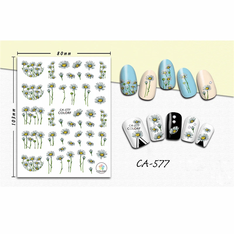 12pcs New Nail Sticker Daisy Sunflower Nail Art Sticker Set 3D Design Manicure Decals Colorful DIY Manicure Tools Nail Art