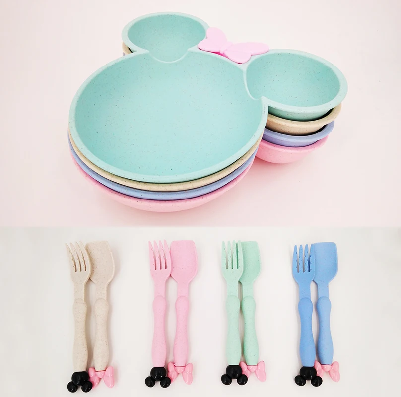 

Baby Bowl Baby Plate Spoon-Fork Tableware-Set Straw-Bowl Wheat Dinner-Plate Baby Kids Children Cartoon Baby Training Bowl Spoon