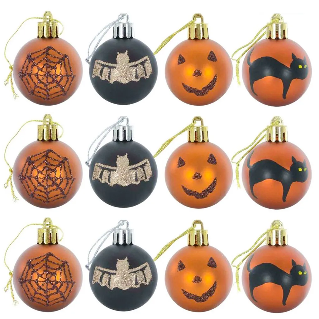 

12Pcs Mini Halloween Tree Baubles Glittery 6cm Party Decoration Ornaments Halloween Plastic Ball Home Party Supplies dropshippin