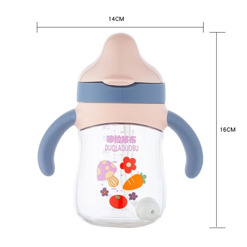

Babycare Baby Sippy Cup Drinking Learning Straw Water Bottle Print Anti-choked Handle&Sling Gravity Ball Feeding Duckbill Cup