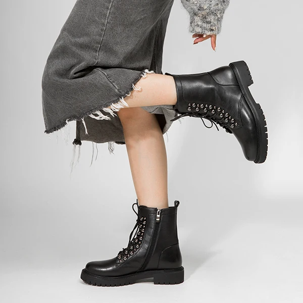 Black Sheepskin SOPHITINA/Специальный дизайн; ботинки из высококачественной натуральной кожи; удобная обувь на шнуровке с круглым носком; новые женские ботильоны; PC492 - Цвет: Black Sheepskin