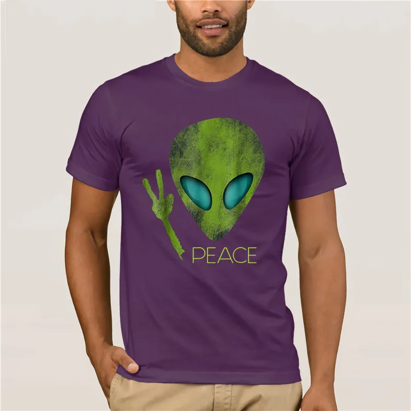 

brand men shirt Alien Peace Cool Funny Cute Ufo Lover Birthday Gift Men's Casual Print fashion summer T-Shirt