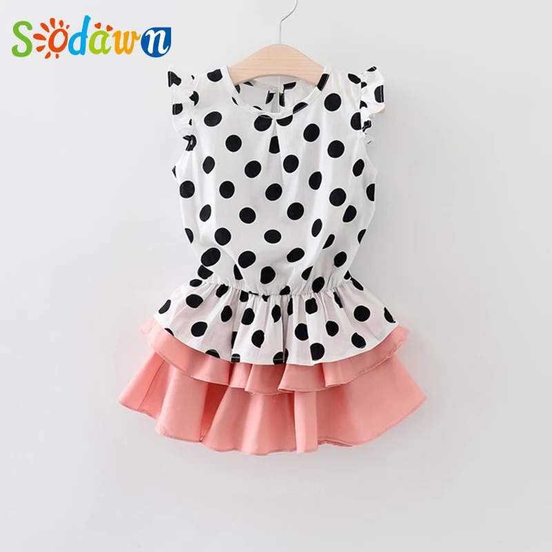 

Sodawn Girl Clothes Suits Summer Short Sleeve+Pants Casual Kids Clothes Stripe Sets For 2-6Years Open Back Children Clothing