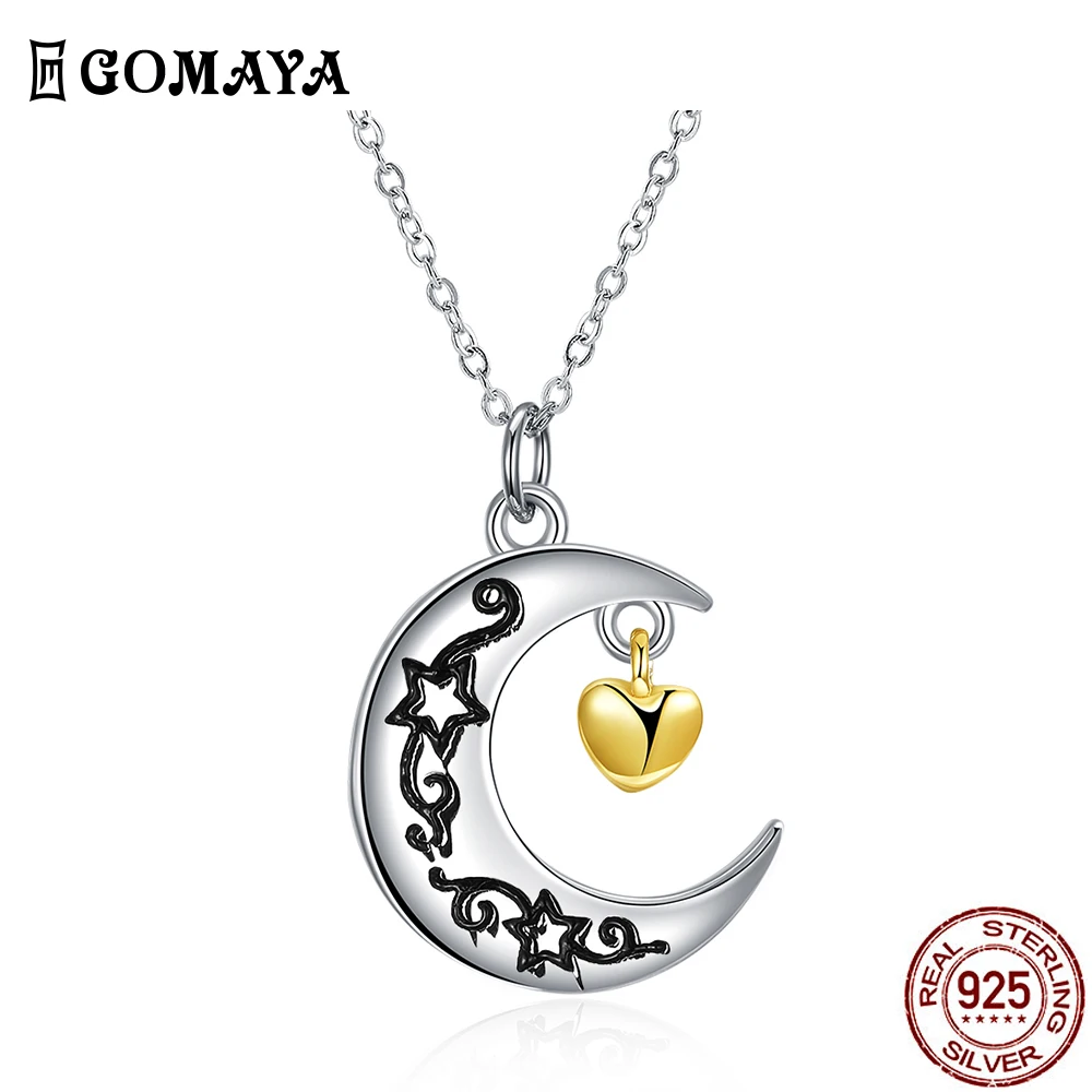 

GOMAYA 925 Sterling Silver Choker Custom Lettering Necklaces For Women Personalized Customized Moon Heart Necklace Pendant 2021