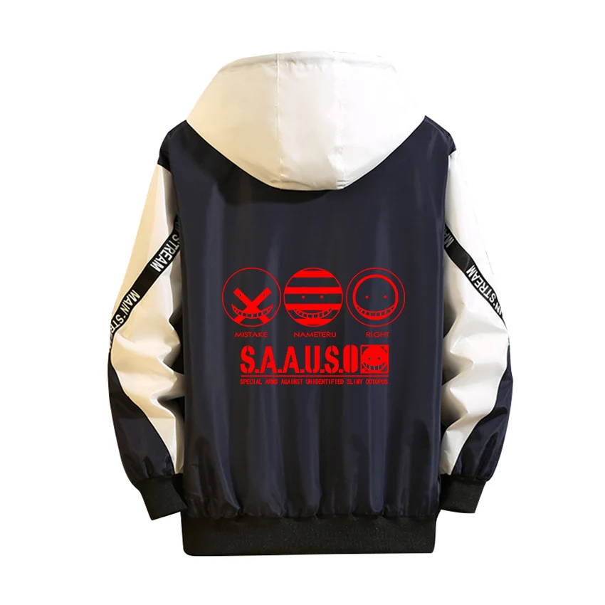 

Assassination Classroom Cosplay Hoodie Shiota Nagisa Luminous Print Zipper White Black Splicing Student Sport Coat Thick Jacket