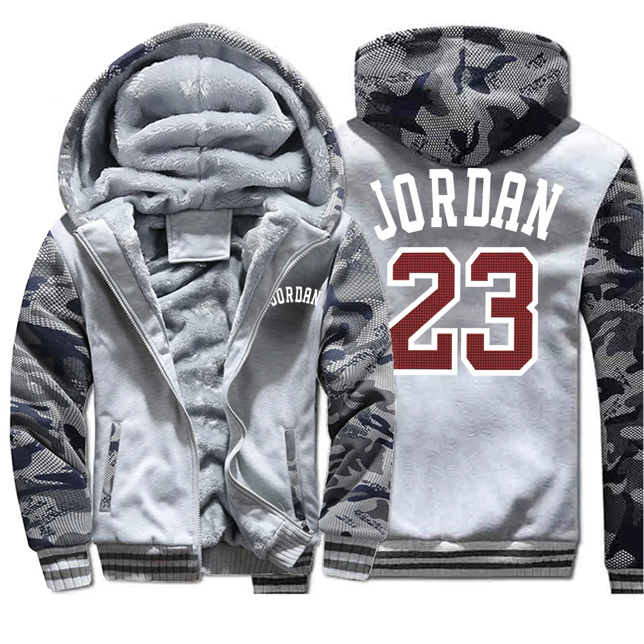 Jordan 23 Куртки Толстовки Толстовка мужская баскетбольная спортивная на молнии новые зимние толстые флисовые пальто спортивная камуфляжная уличная одежда - Цвет: Light Gray 6