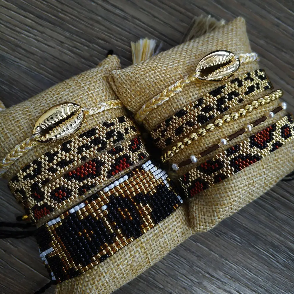 Go2boho леопардовый браслет MIYUKI, браслет для женщин, золотые ювелирные изделия, мужская нарукавная повязка, Boho Chic Shell Pulseras Mujer, с кисточкой, с рисунком тигра