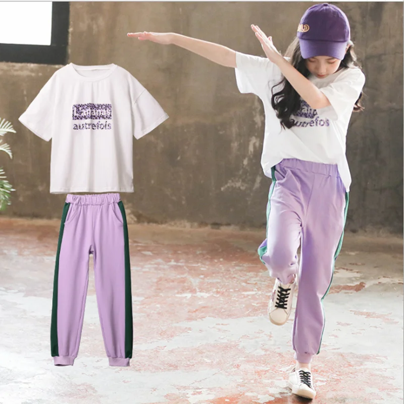 2020 Summer Girls Outfits White T-Shirt &amp Pants 2pcs Child sports sets 6 8 10 12 Year Teen Kids Girl Clothes Casual Tracksuit |