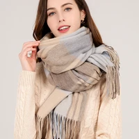 winter plaid 100 lamb wool scarf women thicken warm shawlswraps ladies echarpe pashmina with tassel cashmere scarves foulard