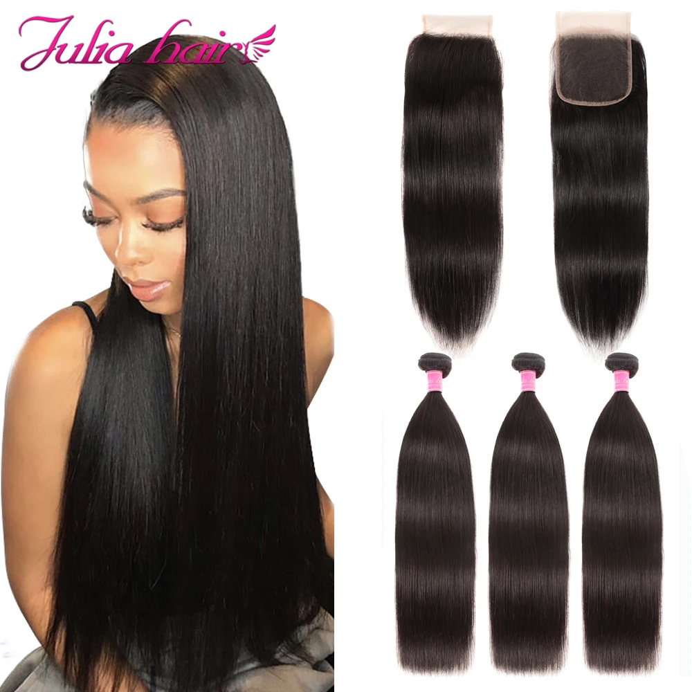 Бразильские прямые человеческие волосы пучки с застежкой швейцарские кружева 3