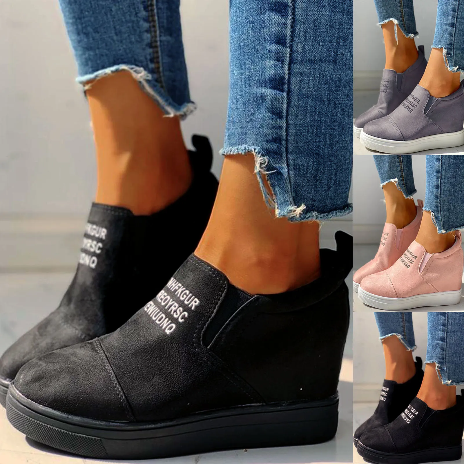 Женская Повседневная обувь модная на танкетке Обувь из замши с надписями