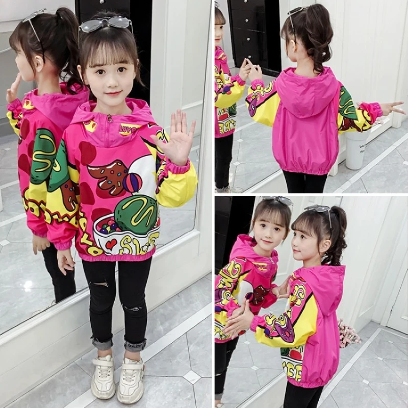 

INS HOT Girl casual jacket baby kids 3-13 years old fashion kid outwear Korean Cartoon print pullover jacket fashion girls coat
