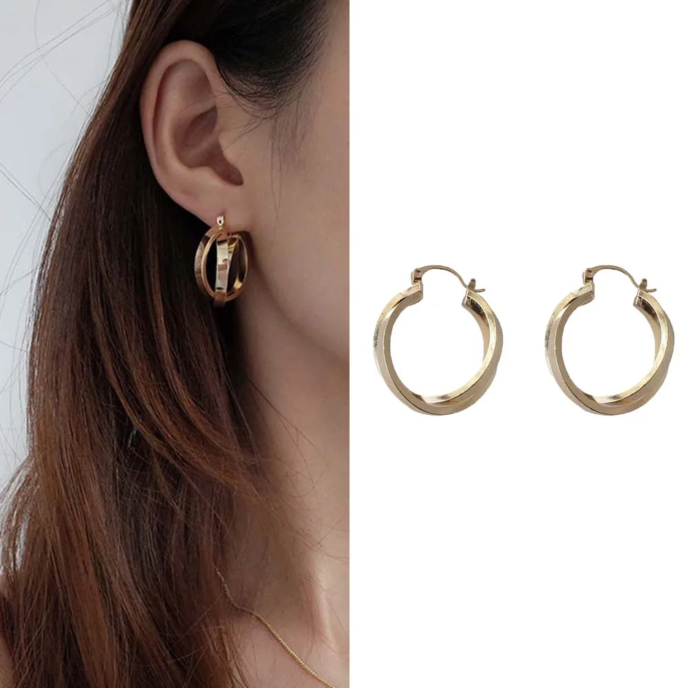 Женские двойные серьги-кольца изысканные простые геометрические серьги с